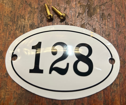 Classic Oval Enamel House Numbers (Aluminium) - 128