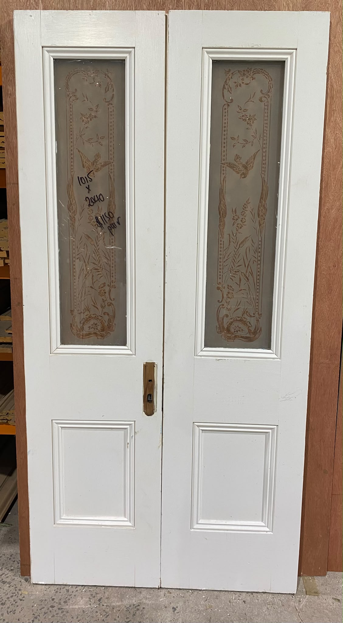 Pair of Internal French Doors with Etched Glass Panels