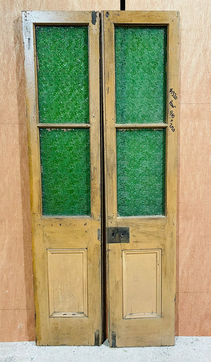 Pair of French Doors with Green Flannel Flower Glass