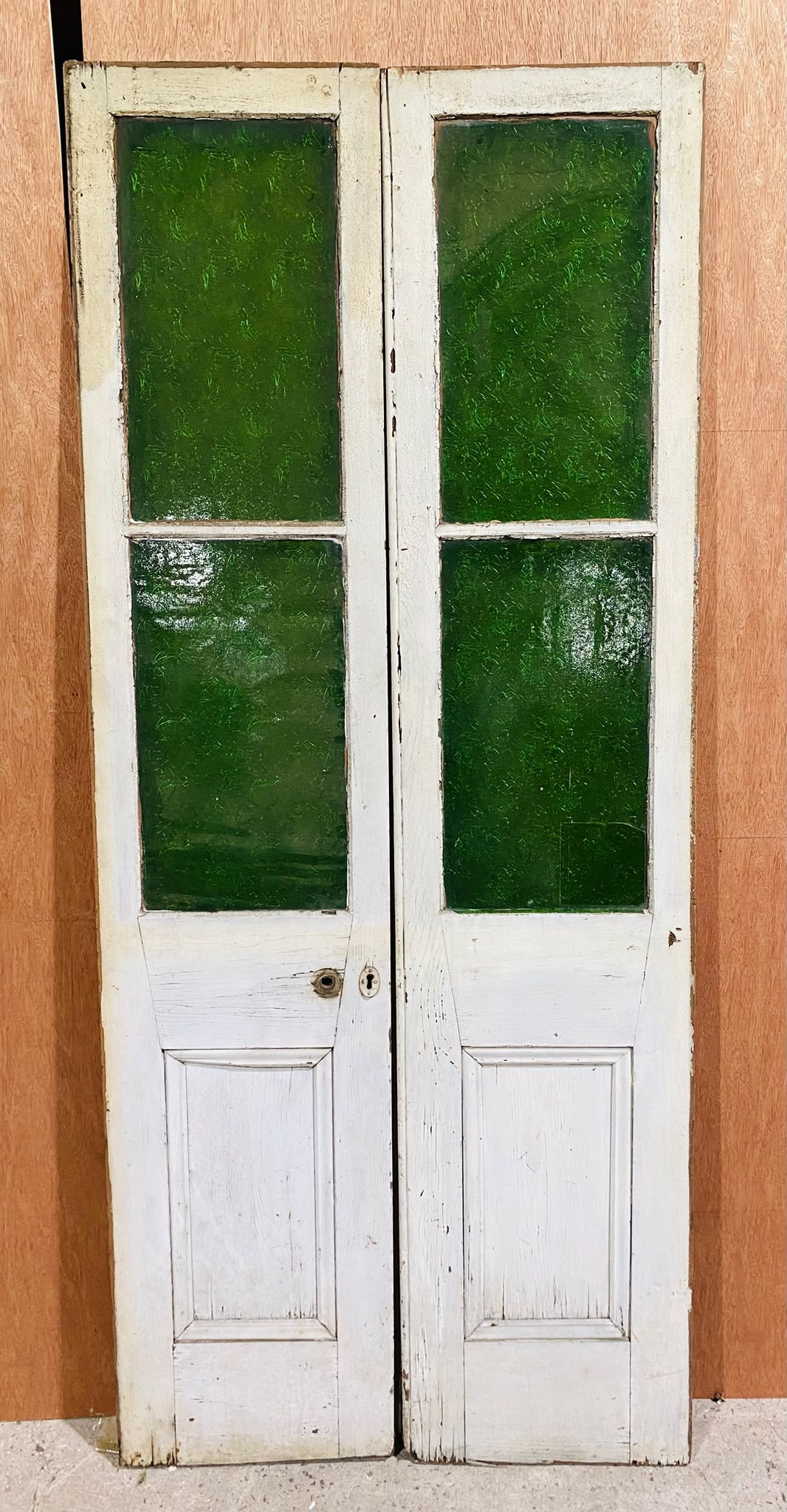 Pair of French Doors with Green Flannel Flower Glass