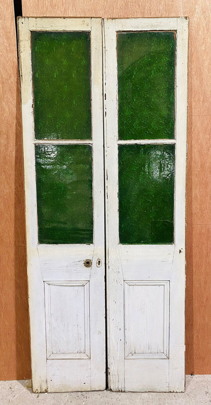 Pair of French Doors with Green Flannel Flower Glass