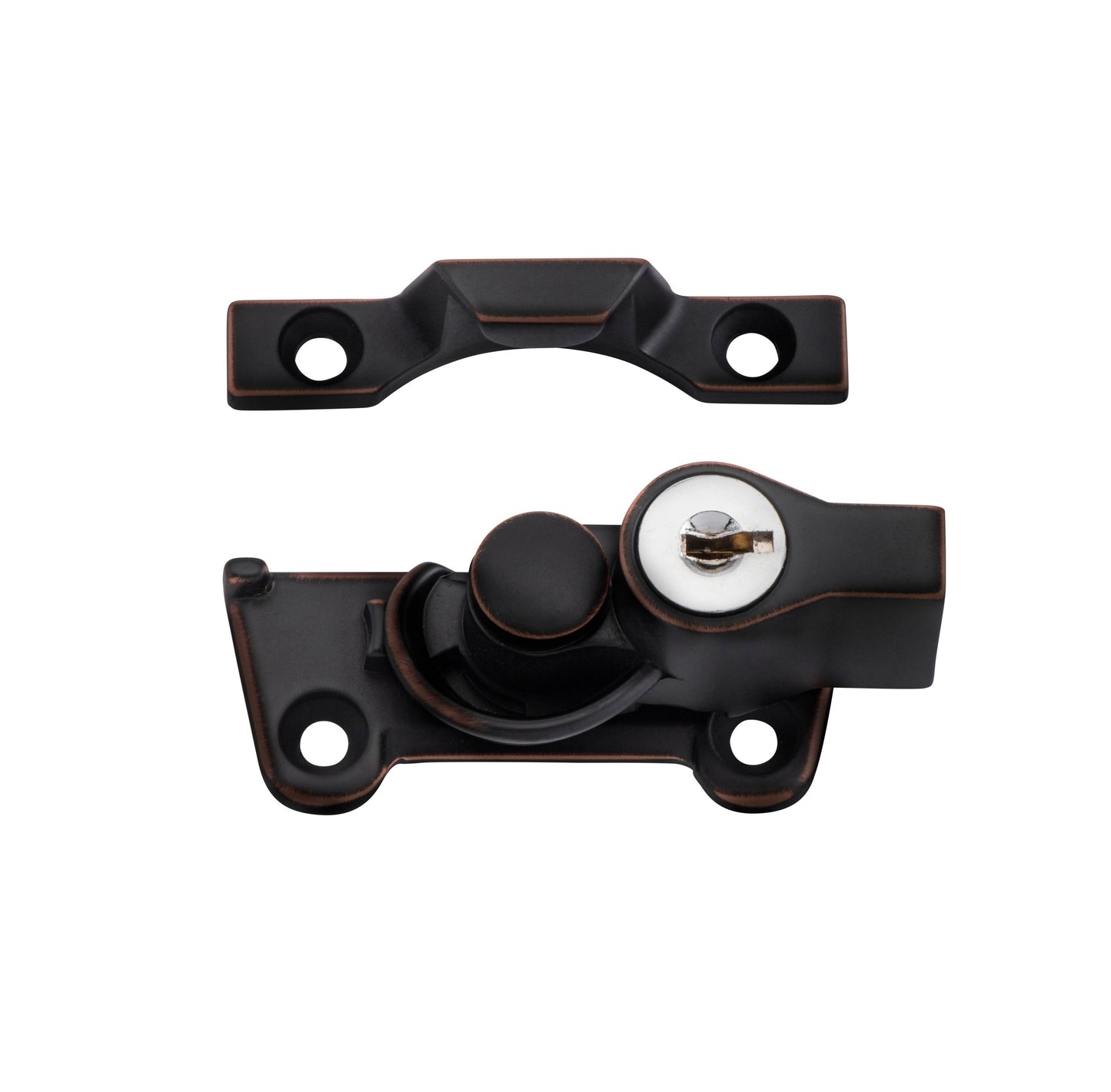 Wide Base Key Operated Locking Sash Fastener - Antique Copper