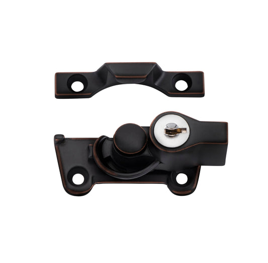 Wide Base Key Operated Locking Sash Fastener - Antique Copper