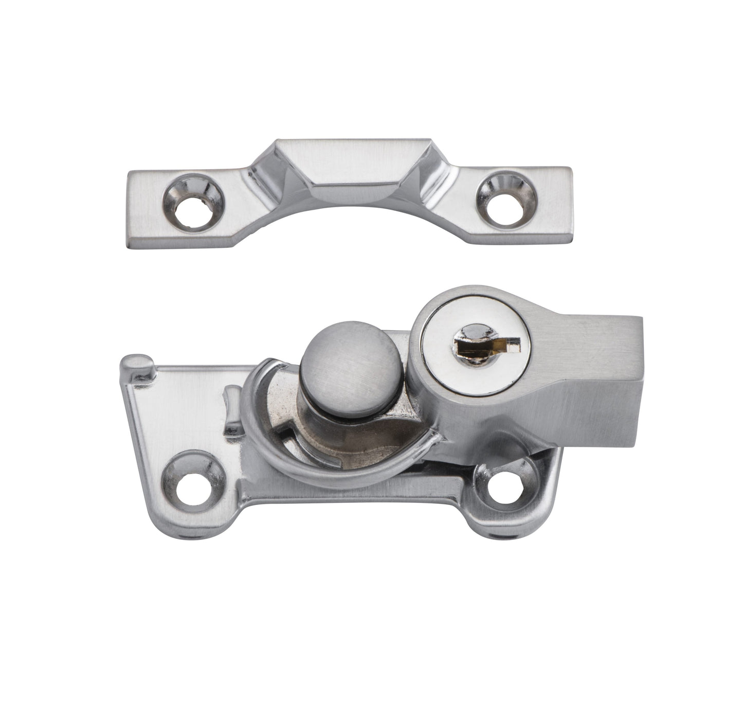 Wide Base Key Operated Locking Sash Fastener - Satin Chrome
