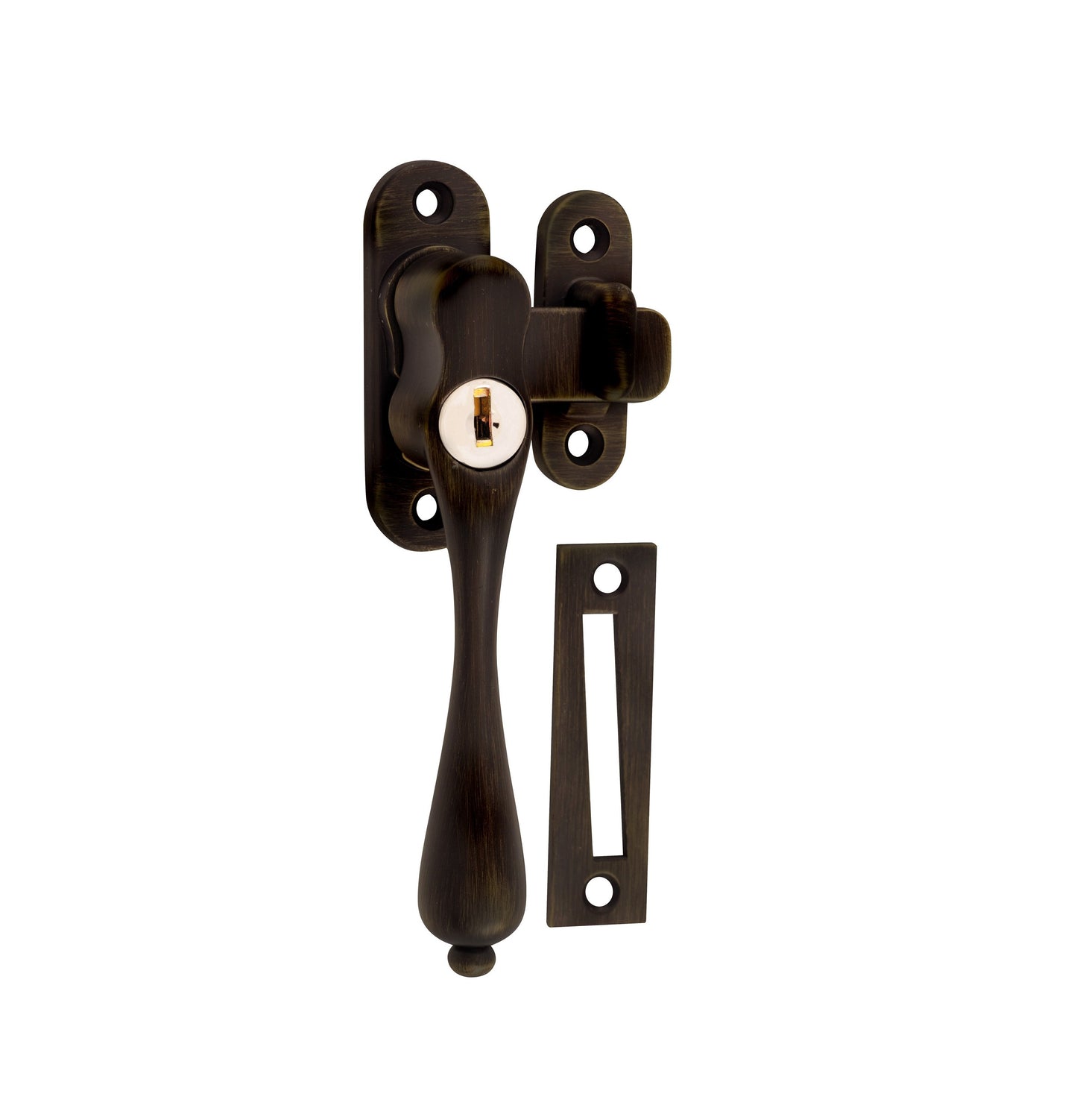 Locking Casement Fastener - Left Hand - Antique Brass