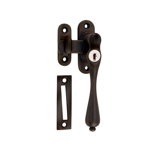 Locking Casement Fastener - Right Hand - Antique Brass