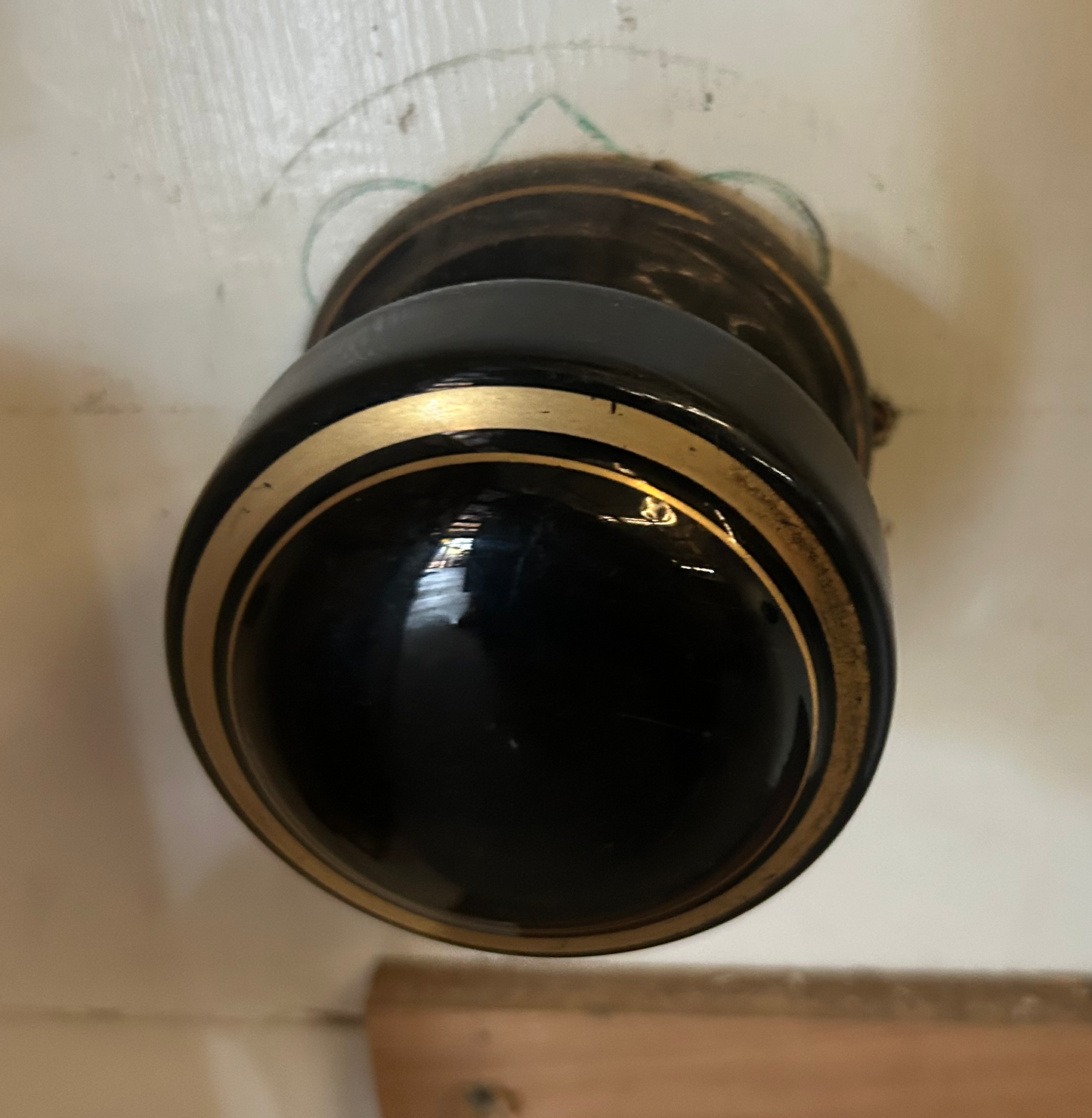 Black Porcelain Door Knob with Gold Band