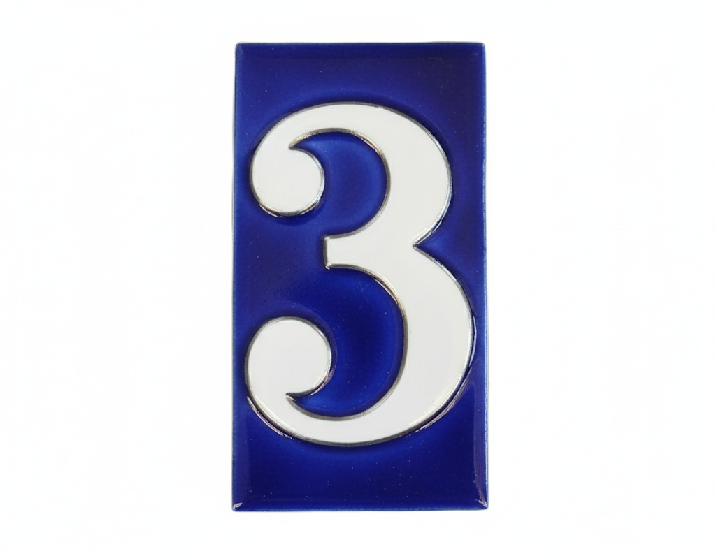 Number 3 - French Style Blue and White Numbers