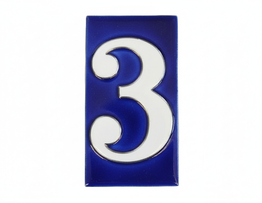 Number 3 - French Style Blue and White Numbers