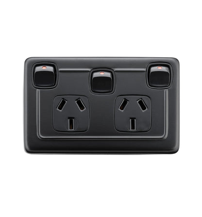 3 Gang Flat Plate Rocker Switches with Double Socket