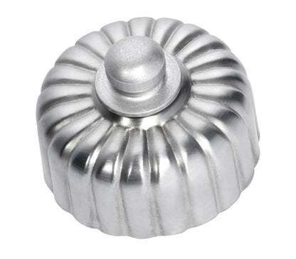 Close-up of a Fluted LED Dimmer switch with a textured, ridged knob and circular base plate, shown in a polished metal finish (e.g., polished brass or chrome).