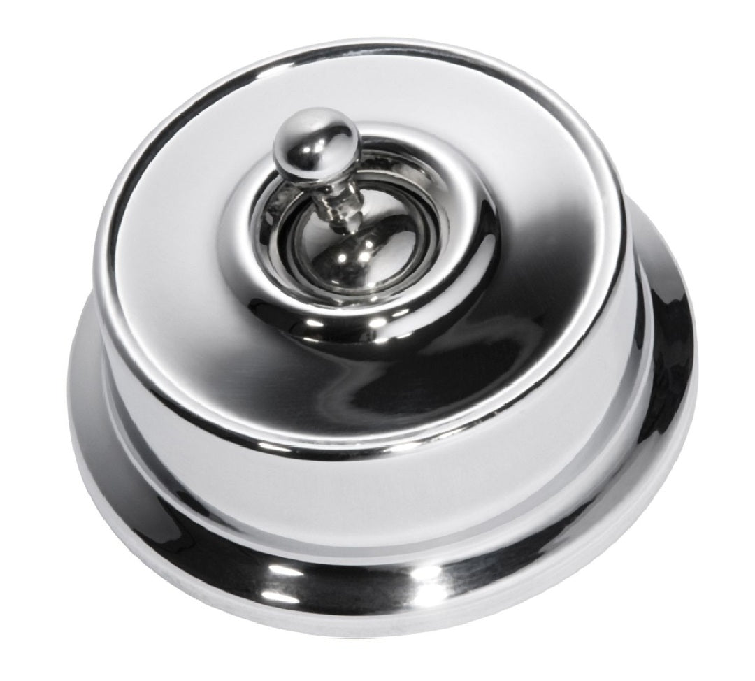 Close-up of a Federation Light Switch with a square or rectangular plate and a decorative edge, featuring a classic toggle or dolly switch, shown in a heritage metal finish.