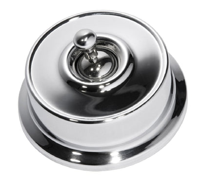 Close-up of a Federation Light Switch with a square or rectangular plate and a decorative edge, featuring a classic toggle or dolly switch, shown in a heritage metal finish.