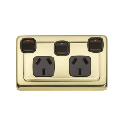 3 Gang Flat Plate Rocker Switches with Double Socket