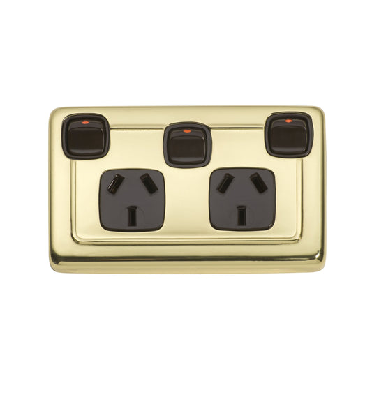 3 Gang Flat Plate Rocker Switches with Double Socket