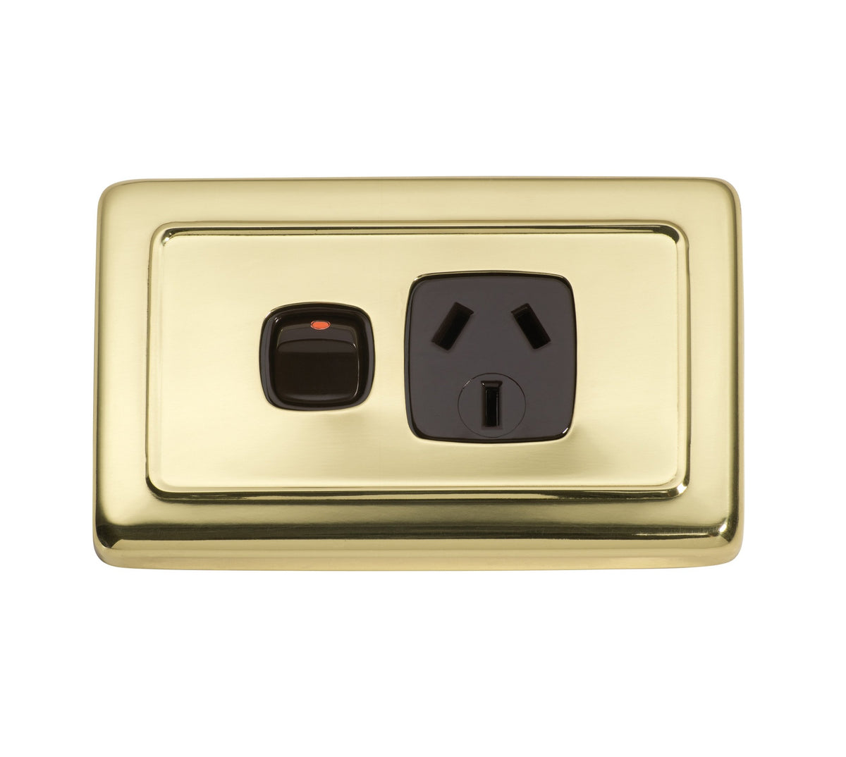 1 Gang Flat Plate Rocker Switches with Socket - Polished Brass