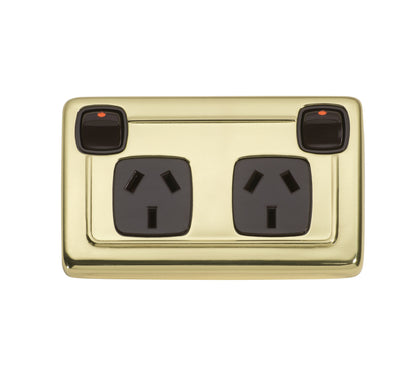 2 Gang Flat Plate Rocker Switches with Double Socket
