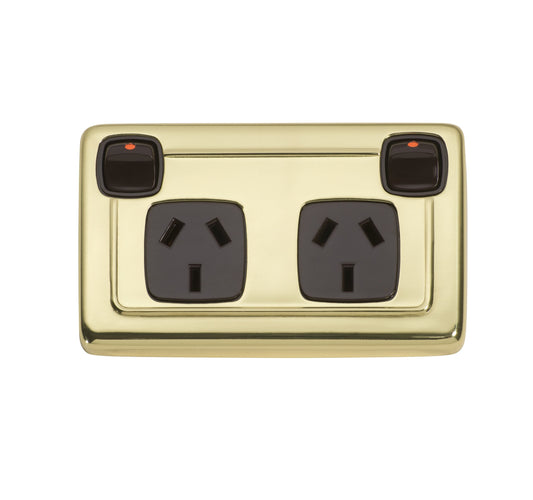 2 Gang Flat Plate Rocker Switches with Double Socket