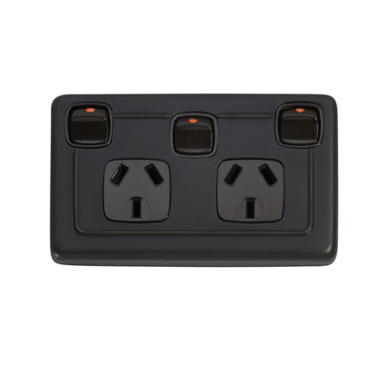 3 Gang Flat Plate Rocker Switches with Double Socket