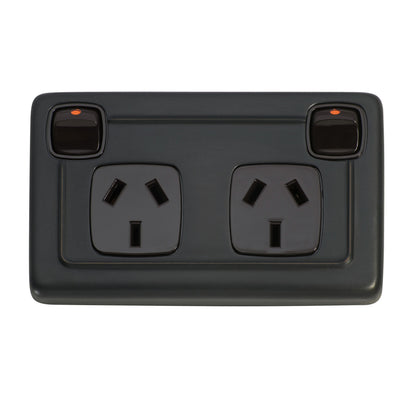 2 Gang Flat Plate Rocker Switches with Double Socket