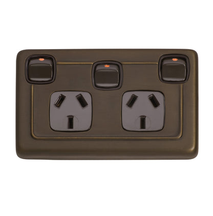 3 Gang Flat Plate Rocker Switches with Double Socket
