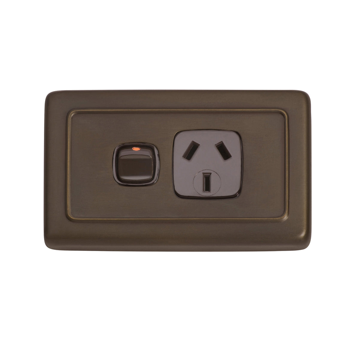 1 Gang Flat Plate Rocker Switches with Socket - Antique Brass