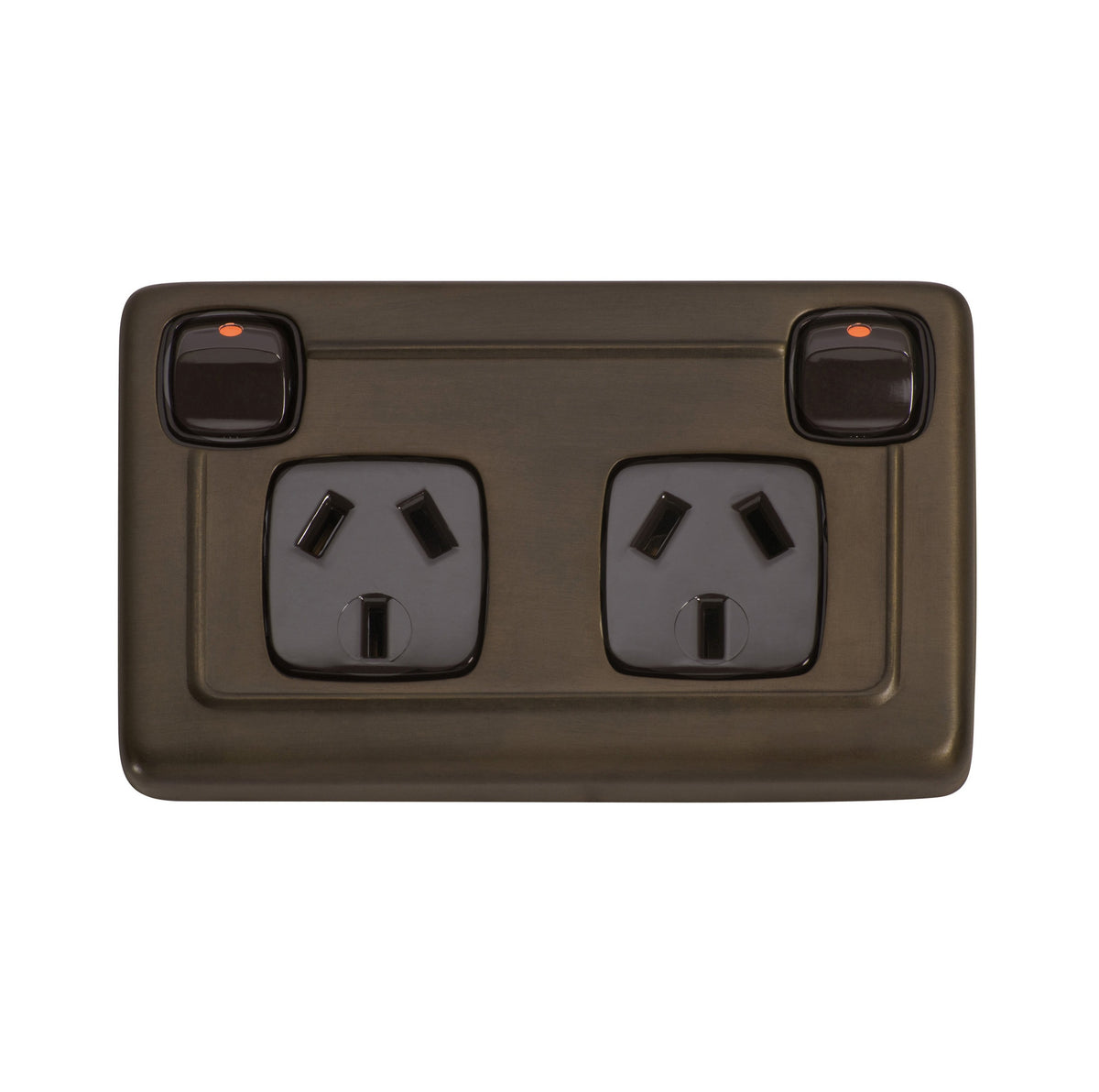 2 Gang Flat Plate Rocker Switches with Double Socket