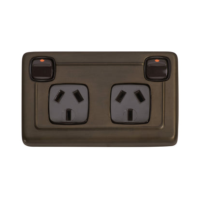 2 Gang Flat Plate Rocker Switches with Double Socket
