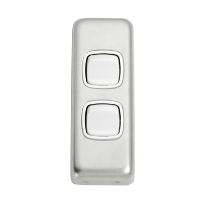 2 Gang Flat Plate Rocker Switches – W30mm - Satin Chrome