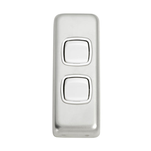 2 Gang Flat Plate Rocker Switches – W30mm - Satin Chrome