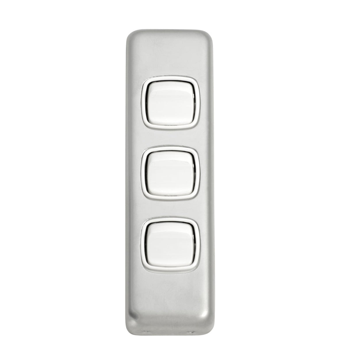 3 Gang Flat Plate Rocker Switches – W30mm - Satin Chrome