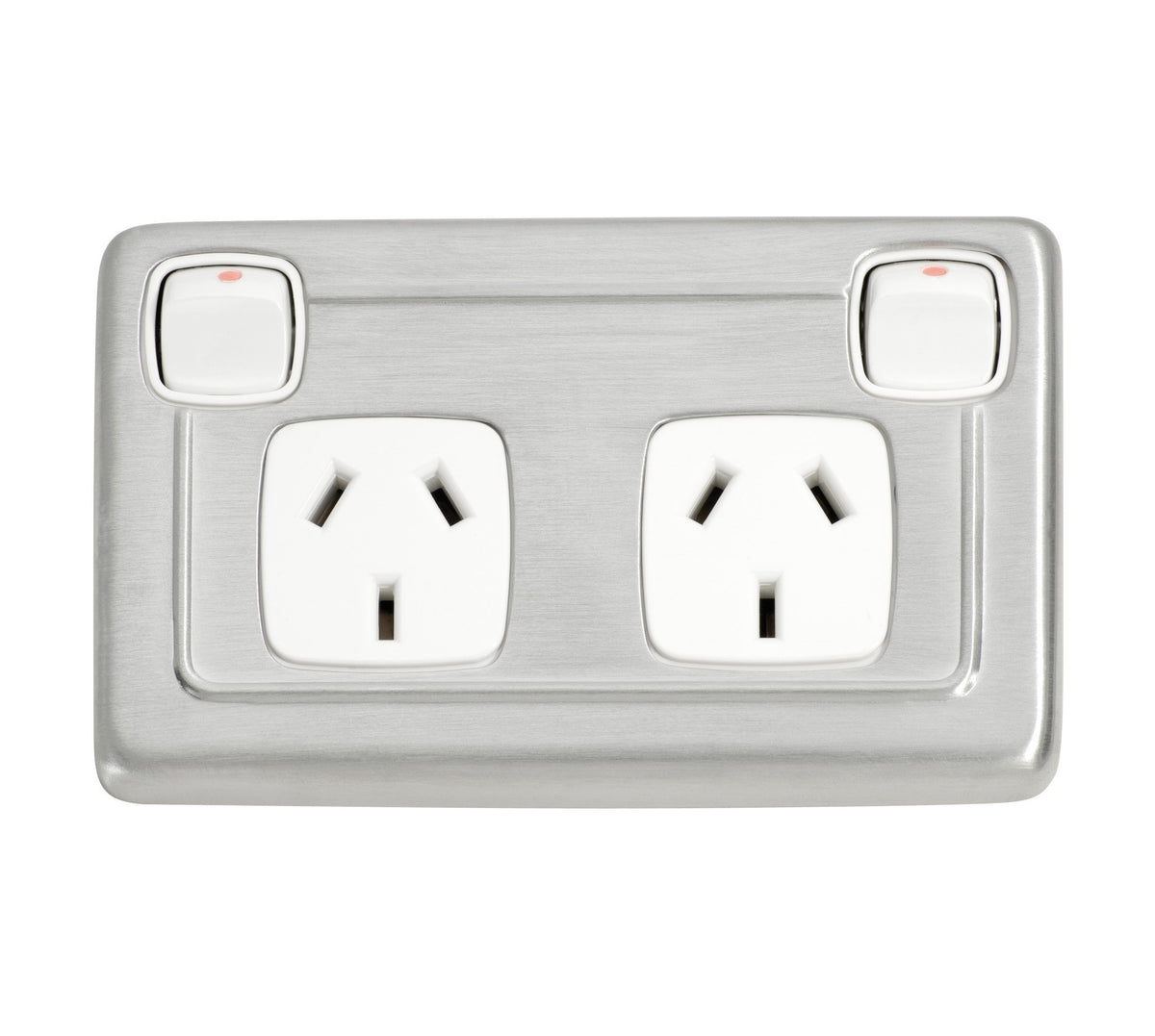 2 Gang Flat Plate Rocker Switches with Double Socket