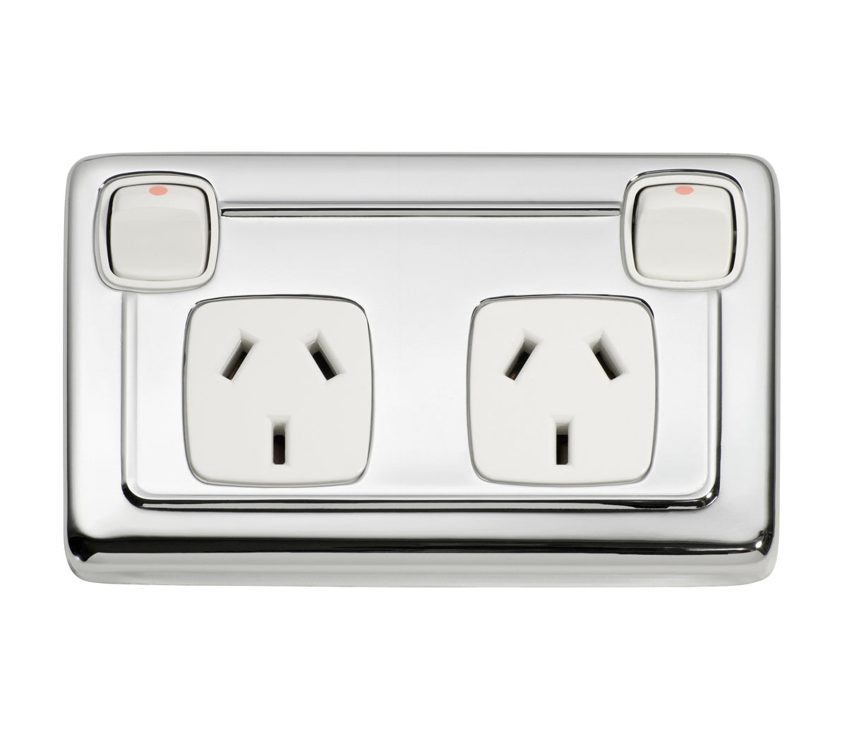 2 Gang Flat Plate Rocker Switches with Double Socket