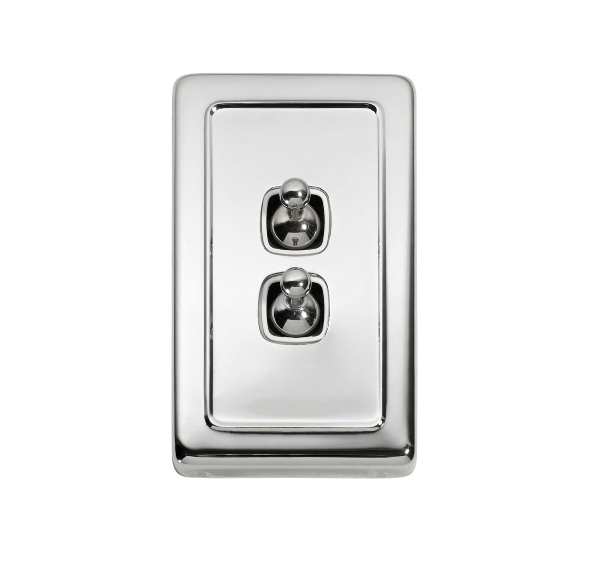 2 Gang Flat Plate Toggle Switches – W72mm - Chrome Plated
