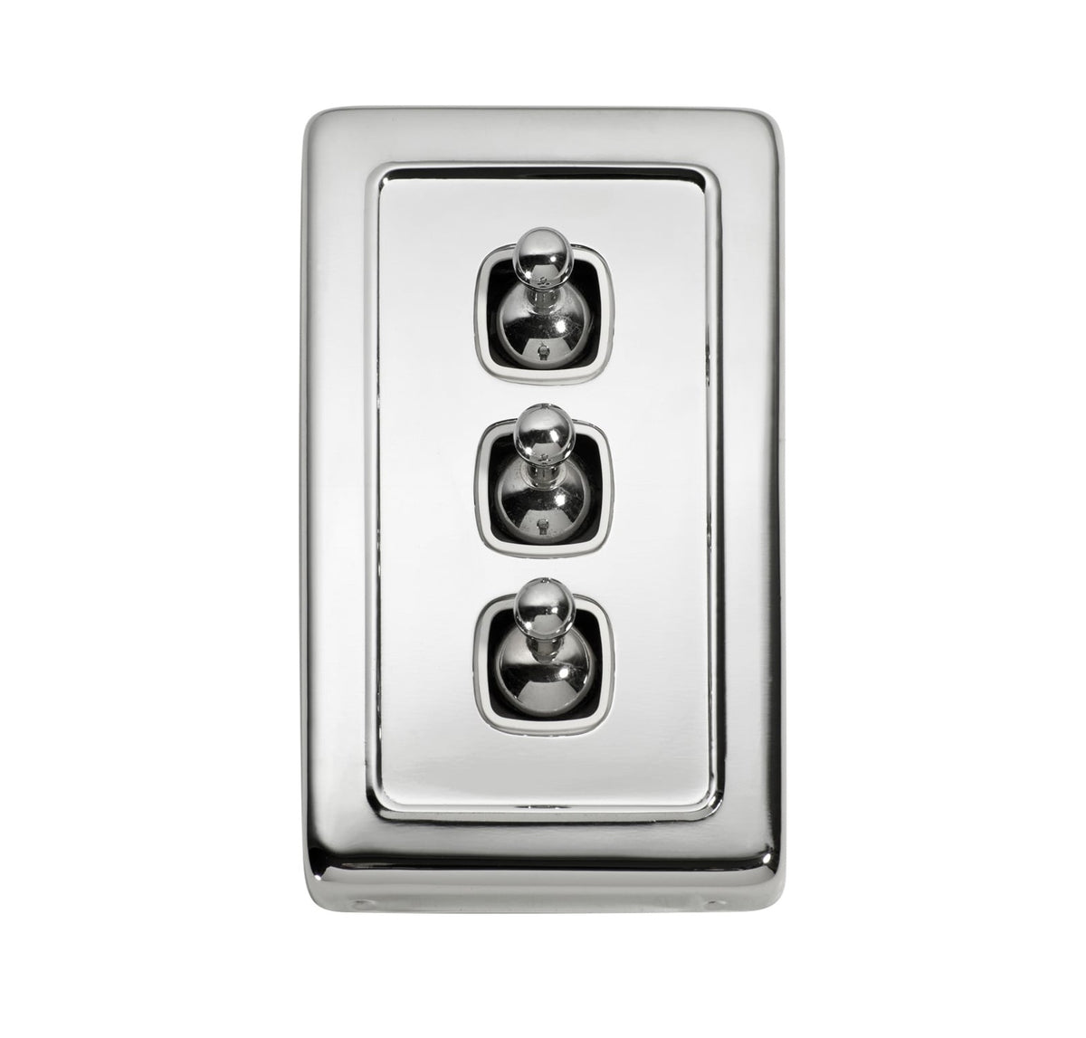 3 Gang Flat Plate Toggle Switches – W72mm - Chrome Plated
