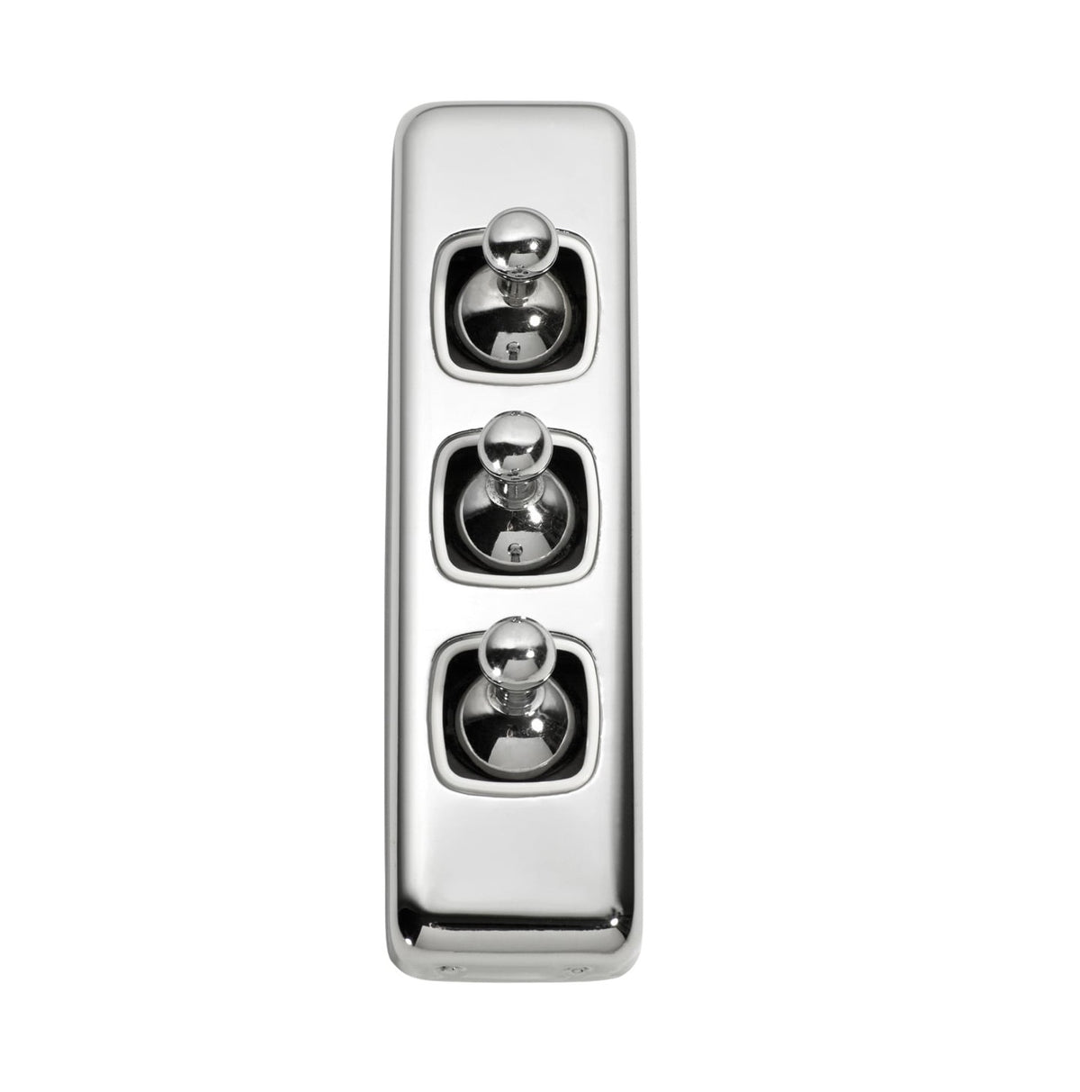 3 Gang Flat Plate Toggle Switches – W30mm - Chrome Plated