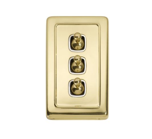 3 Gang Flat Plate Toggle Switches – W30mm - Polished Brass