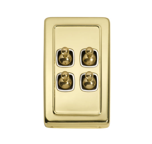 4 Gang Flat Plate Toggle Switches – W72mm - Polished Brass