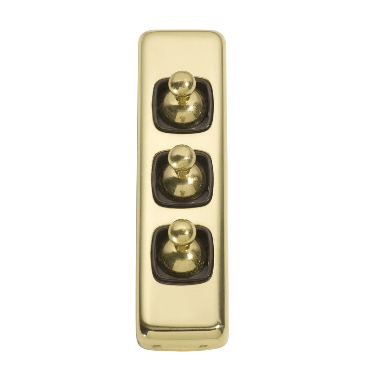 3 Gang Flat Plate Toggle Switches – W30mm - Polished Brass