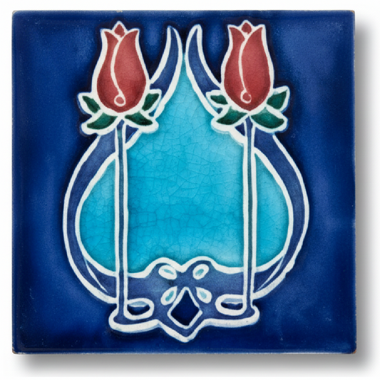 2 Burgundy Flowers, Blue Background