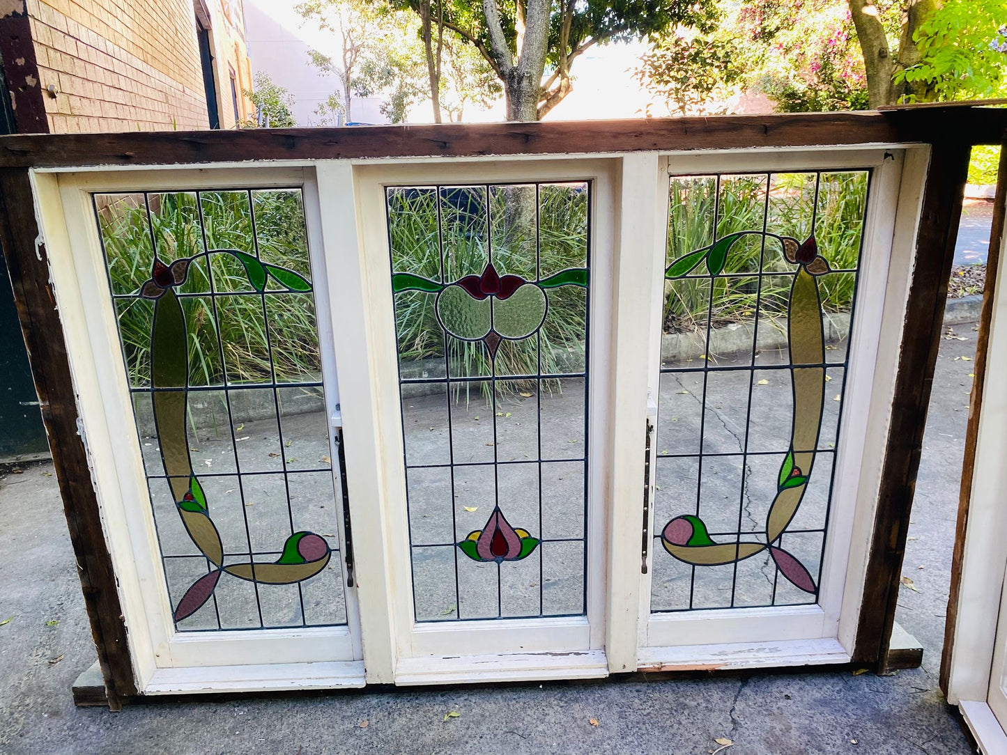 Pair of Triple Casement Leadlight Windows
