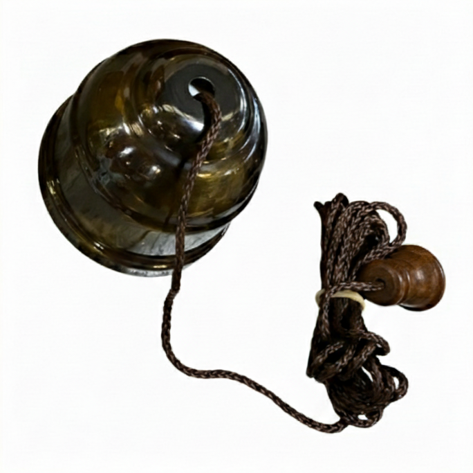 Antique Brass Ceiling Pull Cord Switch with Brown Cord