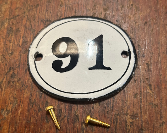 Classic Oval Enamel House Number (Steel) - 91