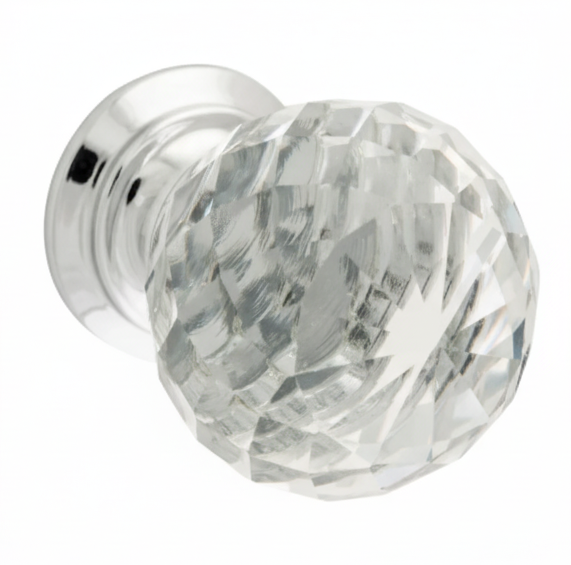 Clear Cut Diamond Cut Glass Cupboard Knob