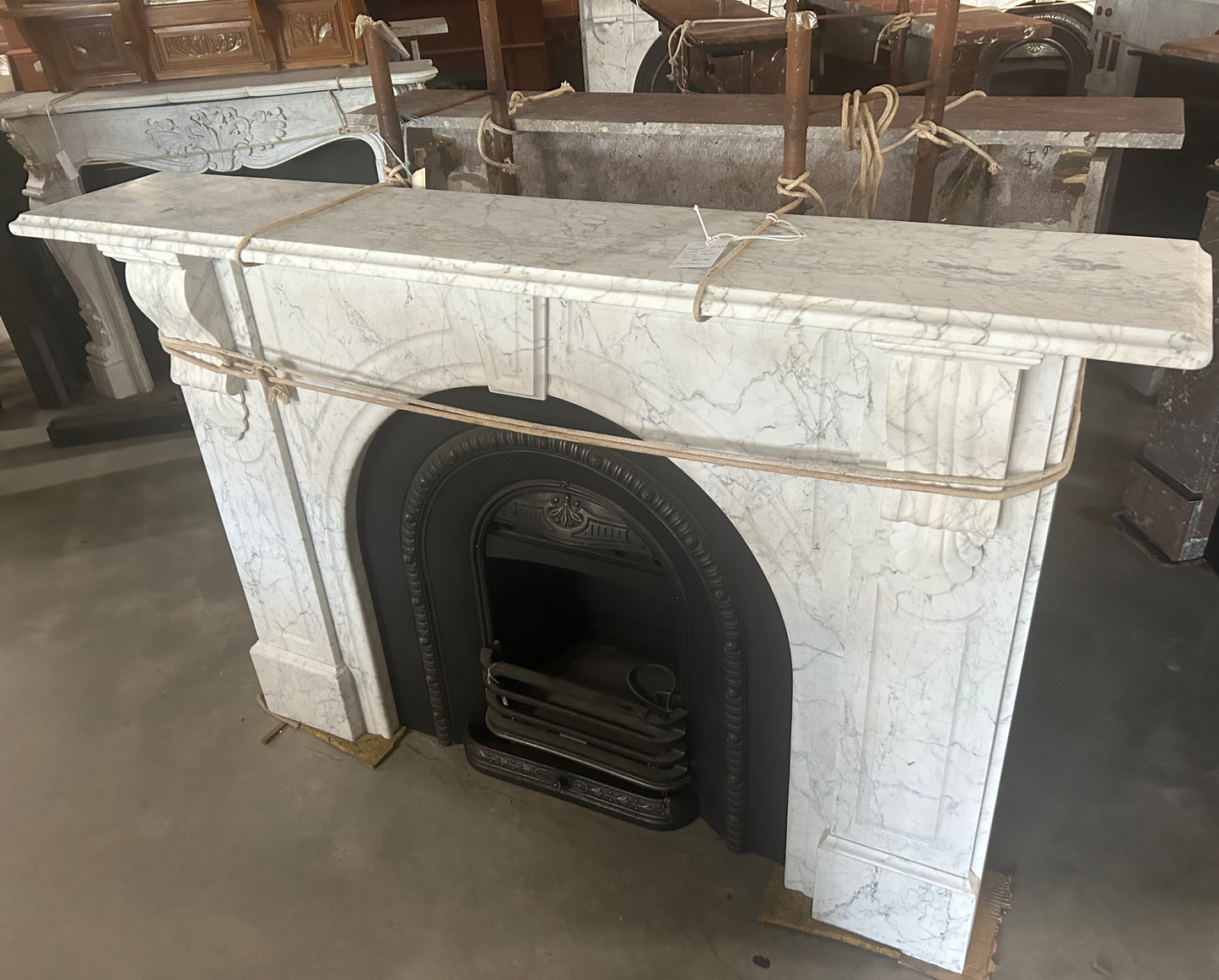 Original Restored curved inset Carrara Marble Mantle