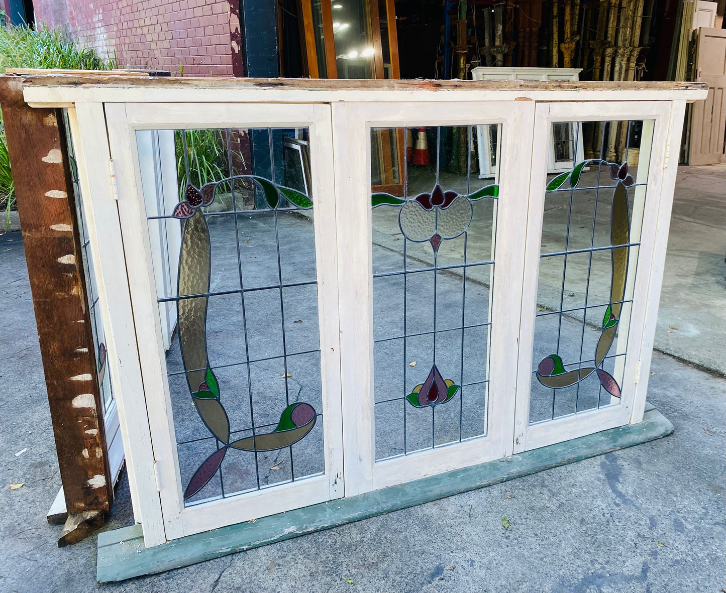 Pair of Triple Casement Leadlight Windows