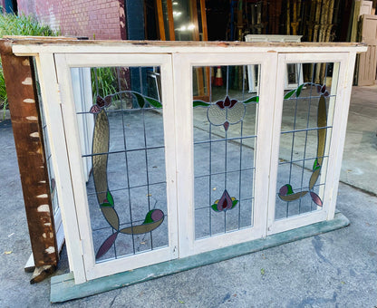Pair of Triple Casement Leadlight Windows