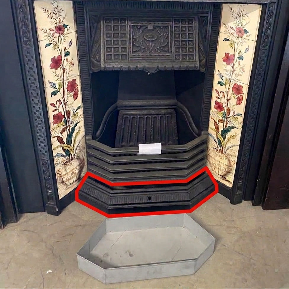 An Ash Pan Cover insert highlighting the lower drawer section distinguishing an ash pan cover from an ash pan. Made from Cast Iron.