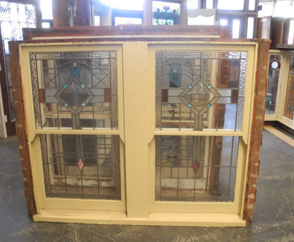 Pair Leadlight Double Double Hung Windows