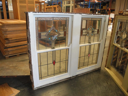 Pair Leadlight Double Double Hung Windows